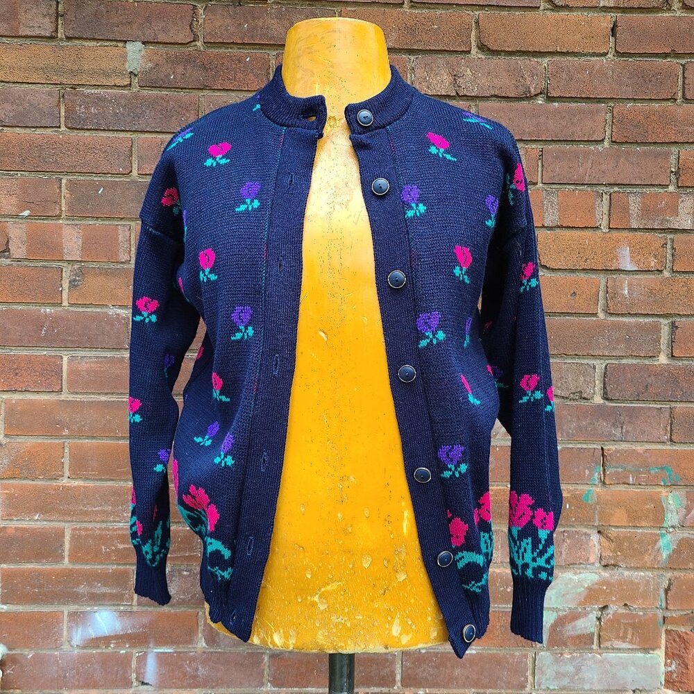 Vintage floral navy blue cardigan
